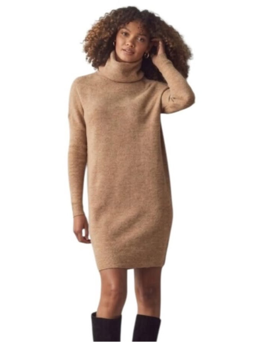 Rachel Zoe Camel Turtleneck Knee Length Sweater Dress